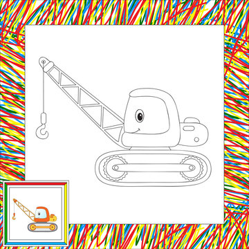 Funny cartoon crane. Coloring book for kids