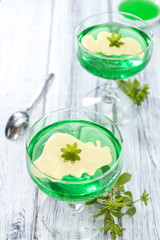 Portion of Woodruff Jelly with Vanilla Sauce