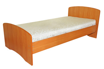Single wooden bed.Isolated.