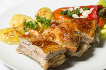 Roasted lamb with grilled red pepper and potato