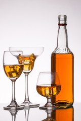 Red Wine bottle and glass on white background 