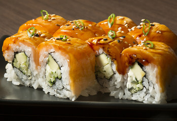 Marinated salmon sushi