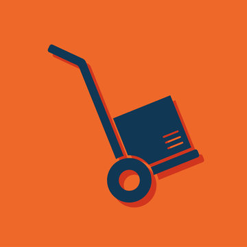 cargo transportation with hand cart icon