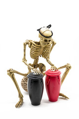 Model skeleton playing congas drum