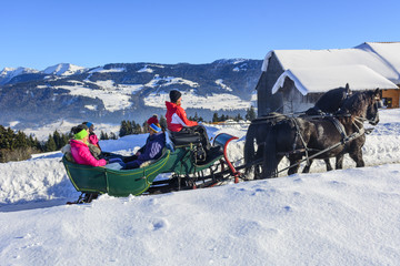 Kutschfahrt mit dem Pferdeschlitten im Winter