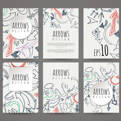 Set of six vector designs of hand-drawn arrow. Cover design