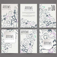 Set of six vector designs of hand-drawn arrow. Cover design