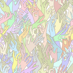 Vector seamless pattern of graceful female hands bound in pastel