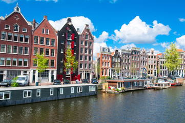 Fototapeta premium Traditional Amsterdam cityscape with apartment houses in down town. Netherlands.