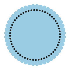 Blue round label with dots isolated on white background.