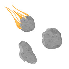 Falling Meteorite with asteroid icon illustrations - A vector illustration of an asteroid and meteor strike. Rocks from space orbiting and falling. - obrazy, fototapety, plakaty