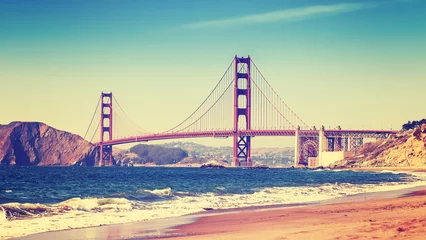 Fotobehang San Francisco Retro-stijlfoto van Golden Gate Bridge, San Francisco.