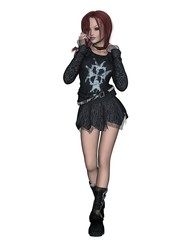 Illustration of a red-haired Goth girl, 3d digitally rendered illustration