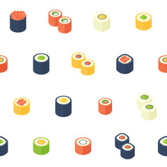 Flat isometric sushi seamless pattern © Yuzach