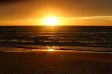 Sunset on the beach of Lokken, Denmark, Scandinavia, Europe.