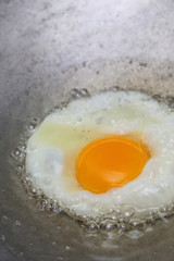 cooking fried egg in hot pan with oil