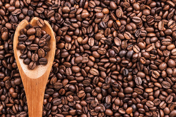 coffee beans and wooden spoon