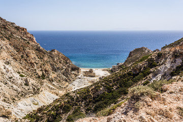Fototapeta na wymiar Beach near abandoned sulphur mines, Milos island, Cyclades, Greece