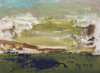 Abstract green-beige-blue-brown background. Oil painting