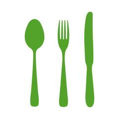 Spoon, fork and knife.