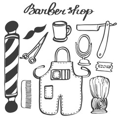 Barbershop set. Hand-drawn cartoon hairdressing stuff. Doodle