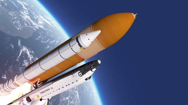 Space Shuttle Takes Off. 3D Animation.