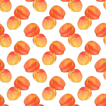Apricot. Seamless pattern with fruits. Hand-drawn background