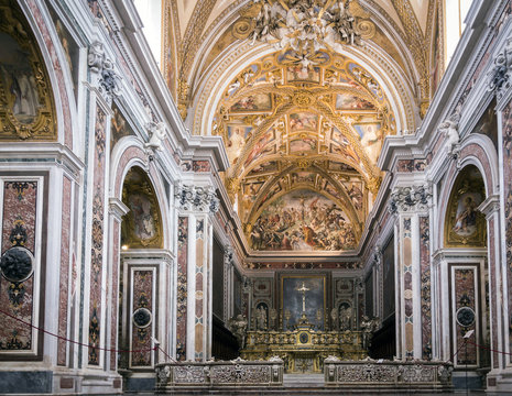 Central nave of the Certosa di San Martino in Naples, Italy