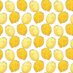 Lemons. Seamless pattern with fruits. Hand-drawn background
