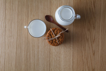 Healthy breakfast. Oat cookies with milk