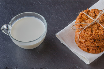 Healthy breakfast. Oat cookies with milk