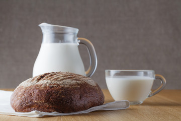 Healthy breakfast concept. Bread with milk
