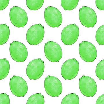 Limes or lemons. Seamless pattern with fruits. Hand-drawn