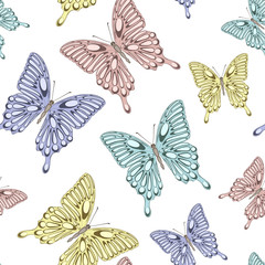 seamless background with bright colorful butterflies