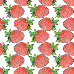 Strawberries. Seamless pattern with berries. Hand-drawn