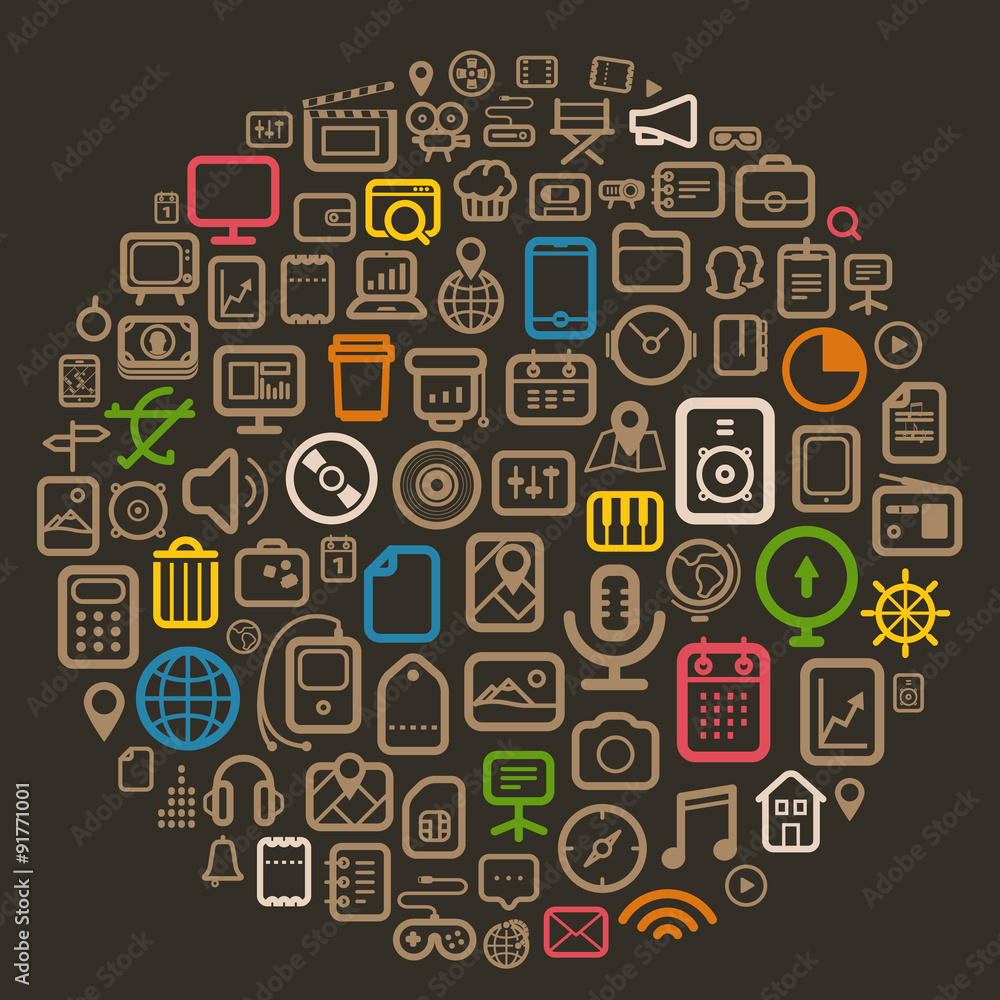 Poster Abstract speech cloud of different color web icons