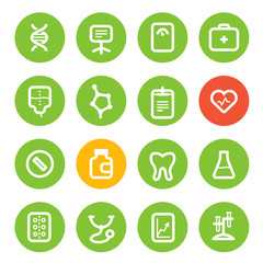 Different vertical healthcare color icons set isolated on white.