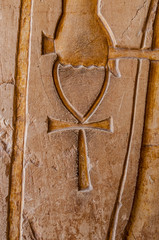 Key of life or ankh symbol carved in stone in Egypt.
