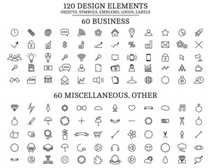 120 Design Elements , Objects, symbols, emblems, logos, labels