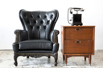 Retro leather chair with telephone