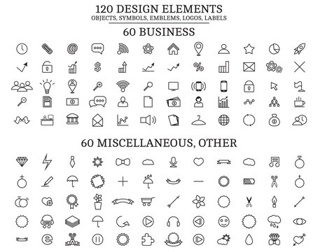 120 Design Elements , Objects, symbols, emblems, logos, labels