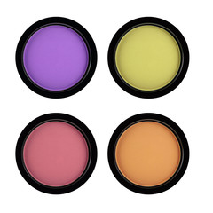 Set of 5 multicolored eye shadows isolated on white isolated on