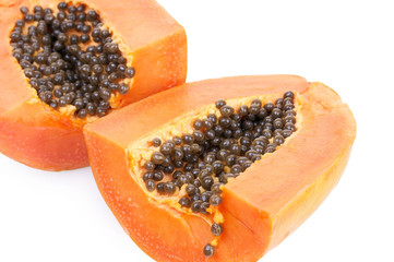 cutted papaya on white background
