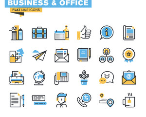 Trendy flat line icon pack for designers and developers. Icons for business, office, company information and services, communication and support, for websites and mobile websites and apps. 
