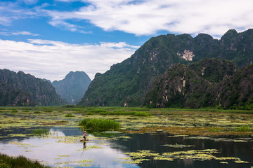 Fototapeta na wymiar Van Long, Ninh Binh - Famous eco tourim in Vietnam.