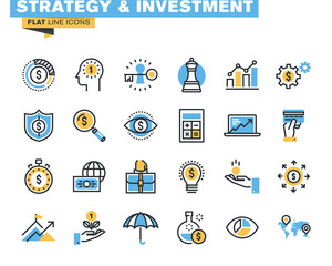 Trendy flat line icon pack for designers and developers. Icons for strategy, investment, finance, banking, insurance, funding and payment, for websites and mobile websites and apps. 