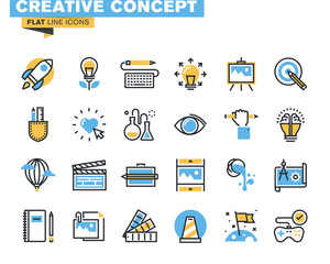 Trendy flat line icon pack for designers and developers. Icons for creative process, design, art, movie, photography, literature, painting, for websites and mobile websites and apps. 