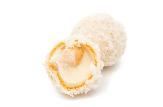 White Chocolate Candy With Coconut Topping