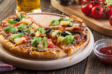 Fresh baked pizza hawaii