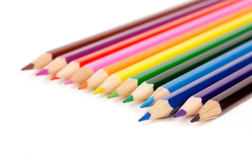 Colorful wooden pencils isolated on white background